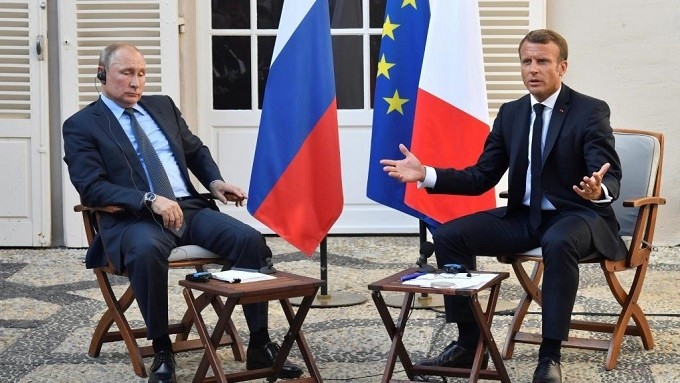 Russian President Vladimir Putin is hosted by his French counterpart Emmanuel Macron at Bregancon fortress on France's southern coast on Monday 19 August, 2019. (Reuters)