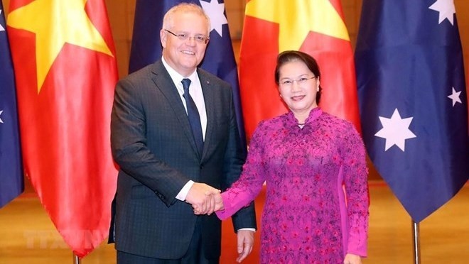 National Assembly Chairwoman Nguyen Thi Kim Ngan (R) and Australian Prime Minister Scott Morrison (Photo: VNA)