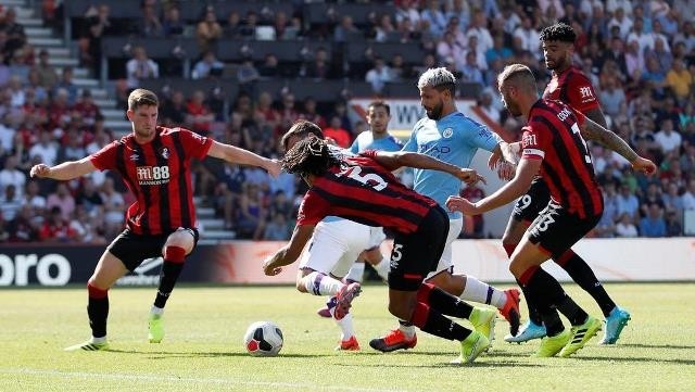 Soccer Football - Premier League - AFC Bournemouth v Manchester City - Vitality Stadium, Bournemouth, Britain - August 25, 2019 Manchester City's Sergio Aguero scores their third goal Action Images via Reuters/Matthew Childs