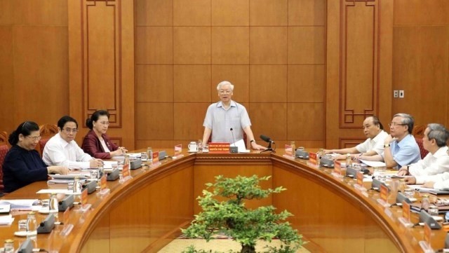 Party General Secretary and President Nguyen Phu Trong speaking at the meeting (Photo: VNA)