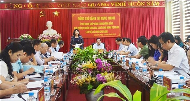 Vice President Dang Thi Ngoc Thinh speaking at the working session. (Photo: VNA)