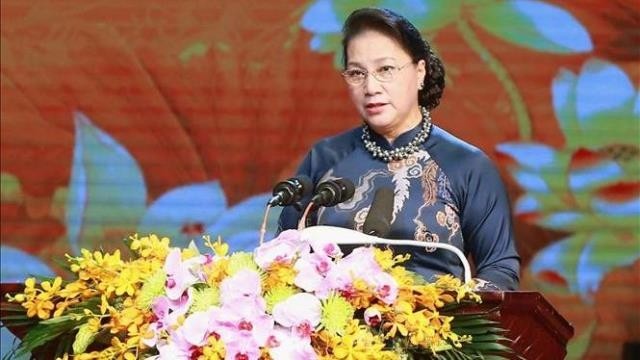 NA Chairwoman Nguyen Thi Kim Ngan speaks at the ceremony. (Photo: VNA)