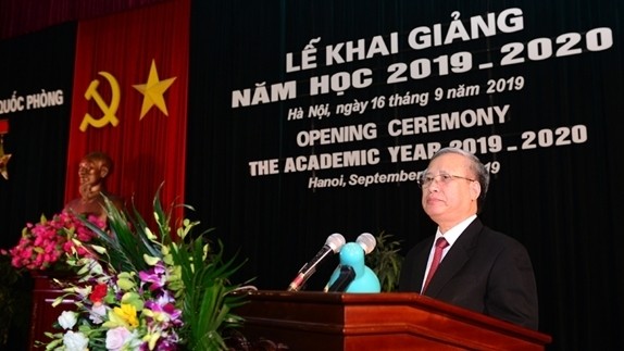 Politburo member and Permanent member of the Secretariat Tran Quoc Vuong speaks at the ceremony. (Photo: qdnd.vn)