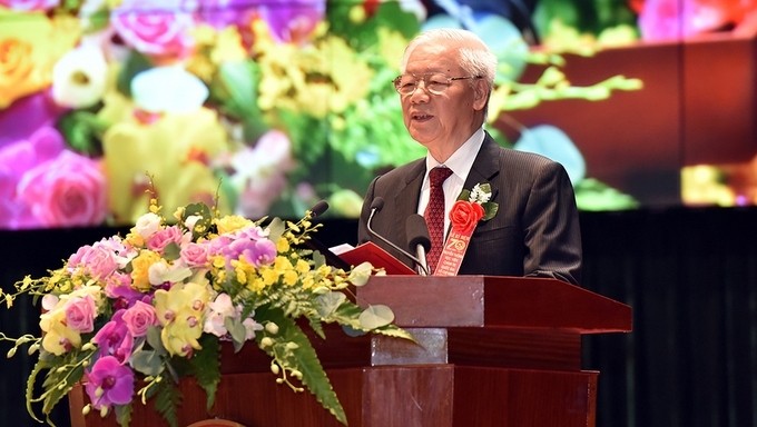 Party General Secretary and President Nguyen Phu Trong speaking at the ceremony to mark 70th founding anniversary of Ho Chi Minh National Academy of Politics (Photo: NDO/DUY LINH)