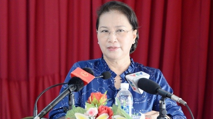 National Assembly Chairwoman Nguyen Thi Kim Ngan speaks during the meeting with voters in Cai Rang District, Can Tho city. (Photo: VOV)