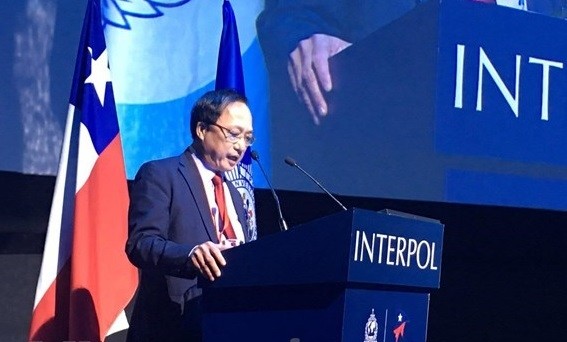 Vietnamese Deputy Minister of Public Security Sen. Lieut. Gen. Nguyen Van Thanh speaks at the 88th INTERPOL General Assembly in Chile. (Photo: VNA)