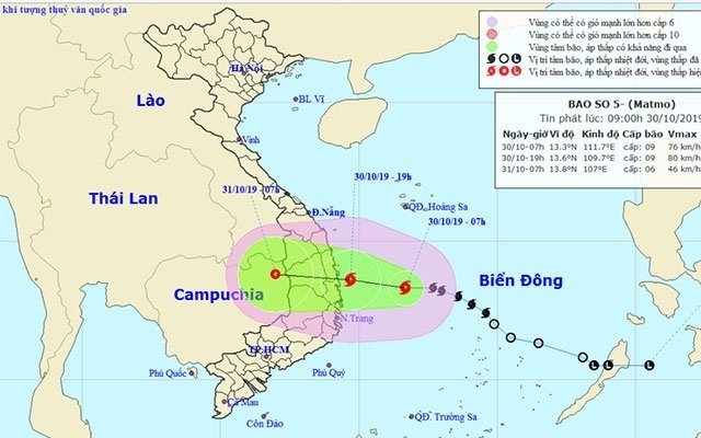 The estimated path of Typhoon Matmo. (Photo: nchmf.gov.vn)