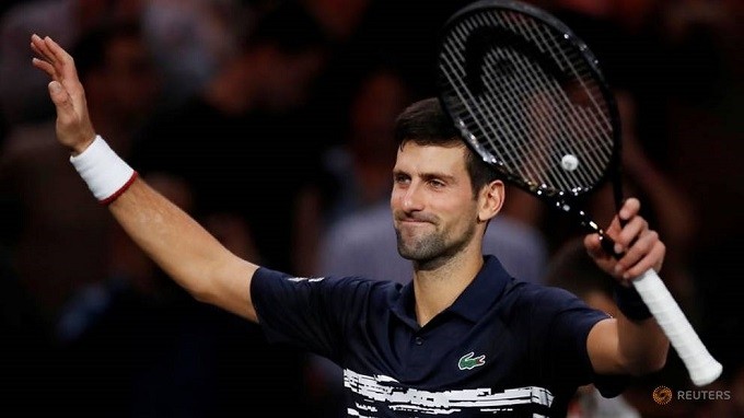 Tennis - ATP 1000 - Paris Masters - AccorHotels Arena, Paris, France - November 2, 2019 Serbia's Novak Djokovic celebrates after winning his semi-final match against Bulgaria's Grigor Dimitrov. (Reuters)