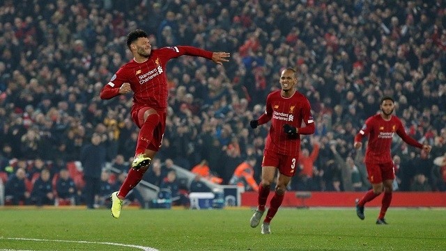 Soccer Football - Champions League - Group E - Liverpool v KRC Genk - Anfield, Liverpool, Britain - November 5, 2019 Liverpool's Alex Oxlade-Chamberlain celebrates scoring their second goal. (Photo: Reuters)