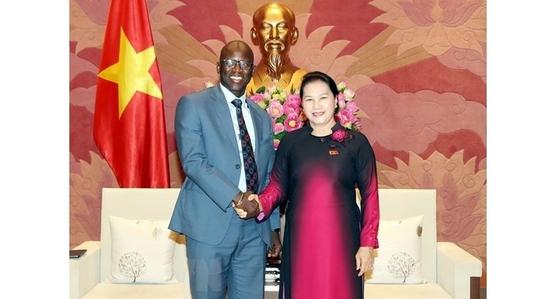 NA Chairwoman Nguyen Thi Kim Ngan (R) shakes hands with Country Director for the WB in Vietnam Ousmane Dione  (Photo: VNA)