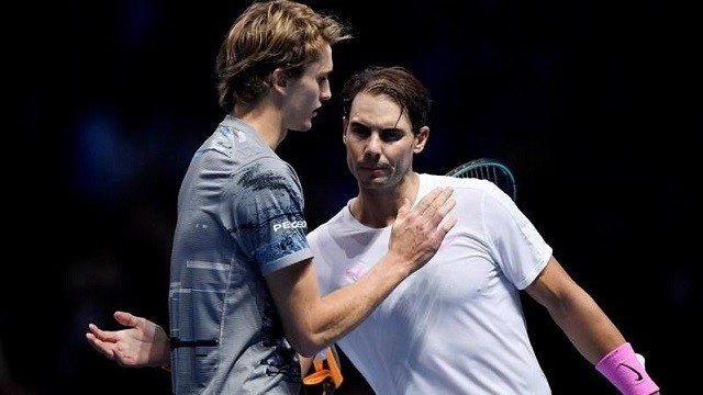 Tennis - ATP Finals - The O2, London, Britain - November 11, 2019   Germany's Alexander Zverev with Spain's Rafael Nadal after winning their group stage match. (Photo: Reuters)