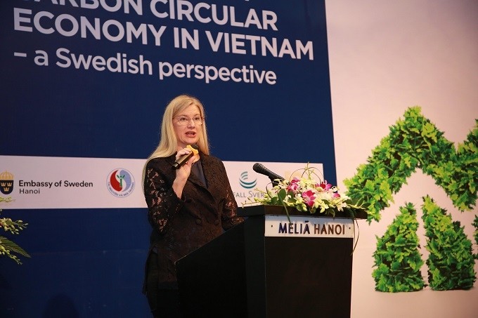 Swedish Ambassador to Vietnam Ann Mawe speaks at the seminar. (Photo: Swedish Embassy)