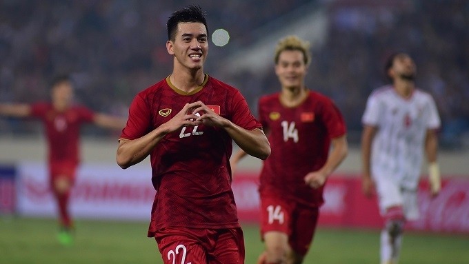 Nguyen Tien Linh celebrates scoring the solitary goal for Vietnam. (Photo: NDO/Tran Hai)