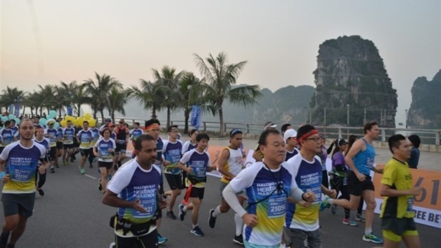 More than 3,000 athletes, including nearly 1,600 foreigners, participate in the Halong Bay Heritage Marathon 2019. (Photo: VNA)