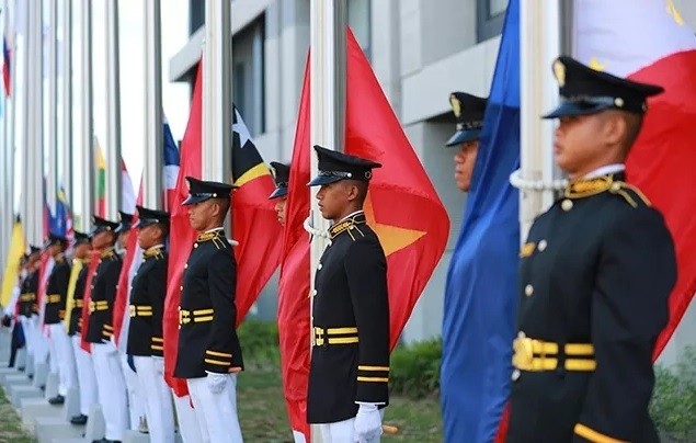 At the 30th SEA Games flag-hoisting ceremony in New Clark city, the Philippines on November 29.