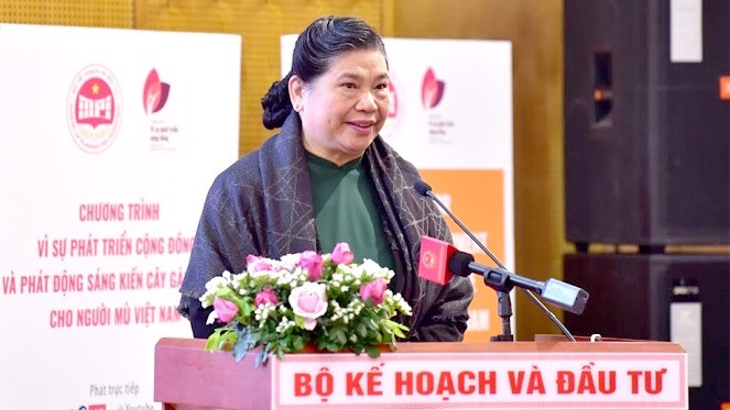 National Assembly Vice Chairwoman Tong Thi Phong speaking at the launch event (Photo: DBND)