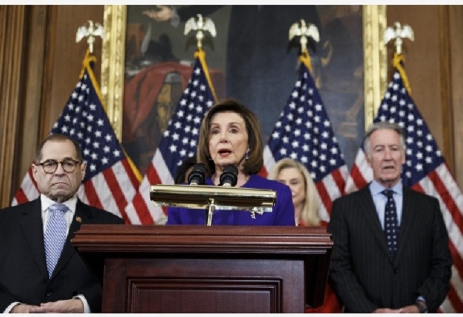 US House Speaker Nancy Pelosi speaks at a news conference to announce articles of impeachment against US President Donald Trump on Capitol Hill in Washington D.C. Dec. 10, 2019. (Photo: Xinhua)