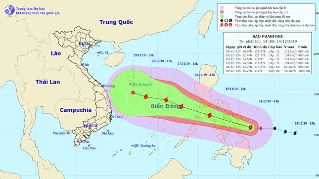 The projected path of Phanfone (Photo: nchmf.gov.vn)