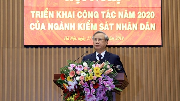 Politburo member Tran Quoc Vuong speaking at the conference (Photo: vksndtc.gov.vn)