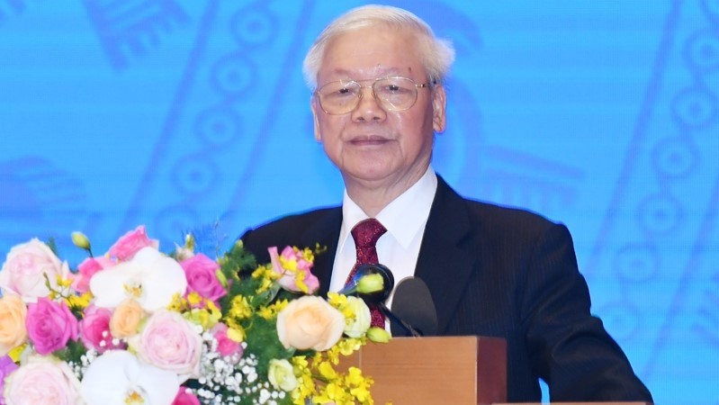 Party General Secretary and President Nguyen Phu Trong speaking at the conference (Photo: NDO/TRAN HAI))