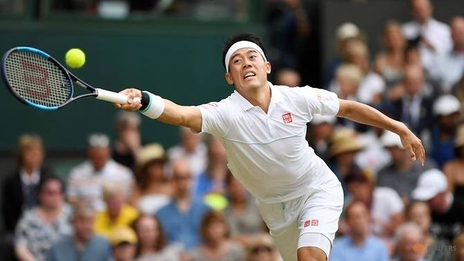 FILE PHOTO: Tennis - Wimbledon - All England Lawn Tennis and Croquet Club, London, Britain - July 10, 2019 Japan's Kei Nishikori in action during his quarter final match against Switzerland's Roger Federer. (Reuters)