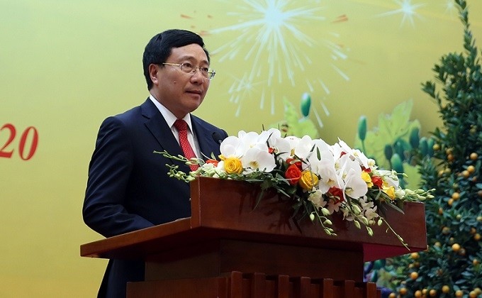 Deputy Prime Minister and Foreign Minister Pham Binh Minh speaks at the meeting. (Photo: VGP)