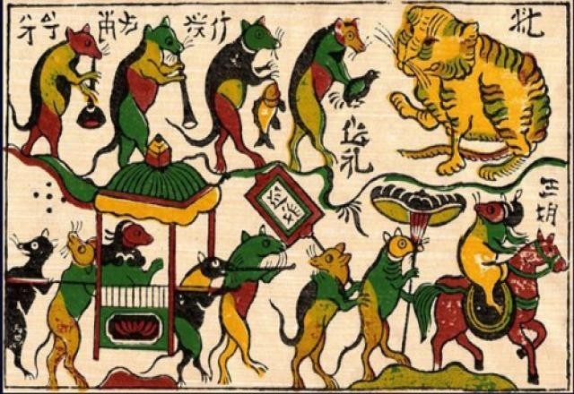 ‘Rat’s wedding’ might be the only Dong Ho folk painting that focuses on the Rat. 