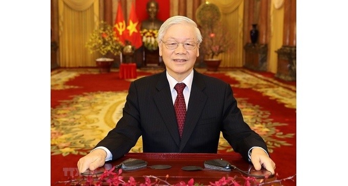 Party General Secretary and President Nguyen Phu Trong extends Lunar New Year greetings on January 25.