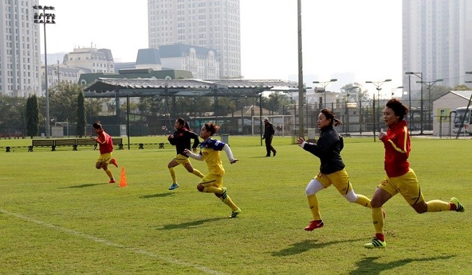 Vietnamese players in action during their January 30 training session. (Photo: VFF)