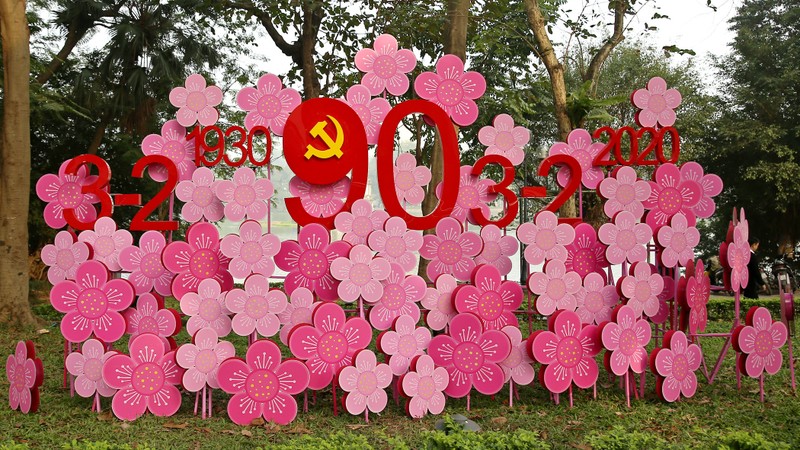 An art installation celebrating the 90th founding anniversary of the Communist Party of Vietnam in Hanoi