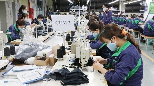 Workers produce face masks at a factory of the TNG Investment and Trading JSC (Photo: VNA) 