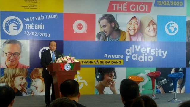 VOV Deputy Director General Tran Minh Hung speaks at the celebration of World Radio Day 2020, February 13, 2020. (Photo: NDO/Trung Hung)