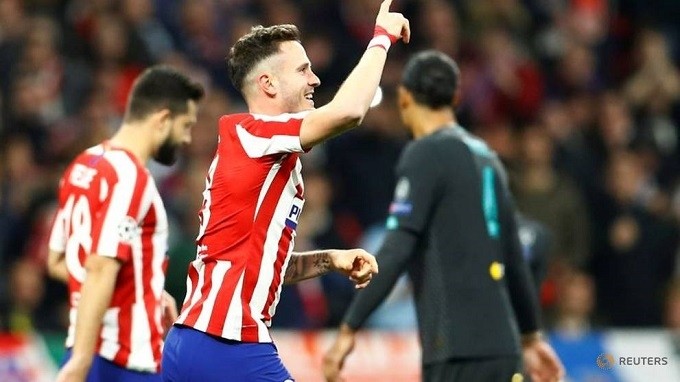 Soccer Football - Champions League - Round of 16 First Leg - Atletico Madrid v Liverpool - Wanda Metropolitano, Madrid, Spain - February 18, 2020 Atletico Madrid's Saul Niguez celebrates scoring their first goal. (Reuters)