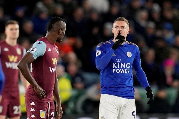 Soccer Football - Premier League - Leicester City v Aston Villa - King Power Stadium, Leicester, Britain - March 9, 2020 Leicester City's Jamie Vardy celebrates scoring their second goal from the penalty spot. (Reuters)