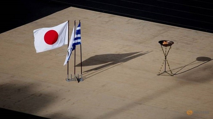 Tokyo 2020 Olympic Flame at the Panathenaic stadium in Athens, Greece. (Reuters)