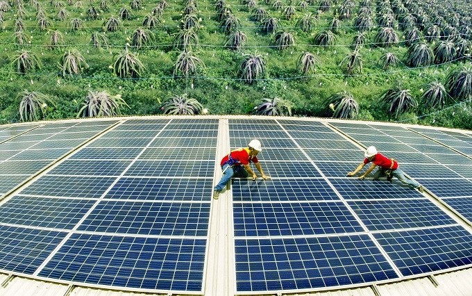 The installation of rooftop solar power systems at Khai Anh Company in Tan Minh commune, Ham Tan district, Binh Thuan province. (Photo: Do Huu Tuan)