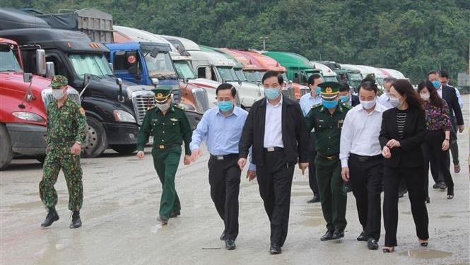 Minister of Agriculture and Rural Development Nguyen Xuan Cuong led the delegation to inspect import-export activities at the Tan Thanh border gate in Lang Son province. (Photo: VNA)