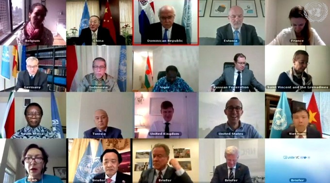 The UNSC convenes an online meeting regarding the protection of civilians from conflict-induced hunger, April 21, 2020. (Photo: UN)