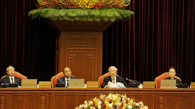 Party General Secretary and State President Nguyen Phu Trong (second from right) addresses the 12th plenum of the Party Central Committee. (Photo: NDO/Dang Khoa)