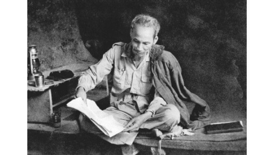 President Ho Chi Minh works in a cave in the Viet Bac resistance base in 1951. 