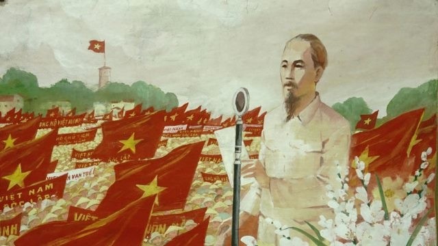 The artwork "Uncle Ho reads the Declaration of Independence" by Nguyen Duong introduced at the online exhibition.
