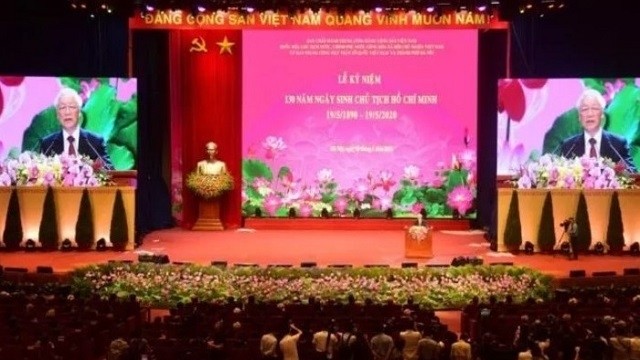 Party General Secretary and State President Nguyen Phu Trong delivers his speech at a grand ceremony to commemorate the 130th anniversary of President Ho Chi Minh's Birthday, held at the National Convention Centre in Hanoi on May 18, 2020. (Photo: NDO/Duy Linh)