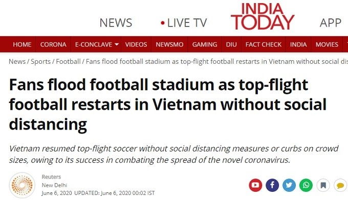 India Today quotes an article by Reuters highlighting the return of V.League with packed crowds. 