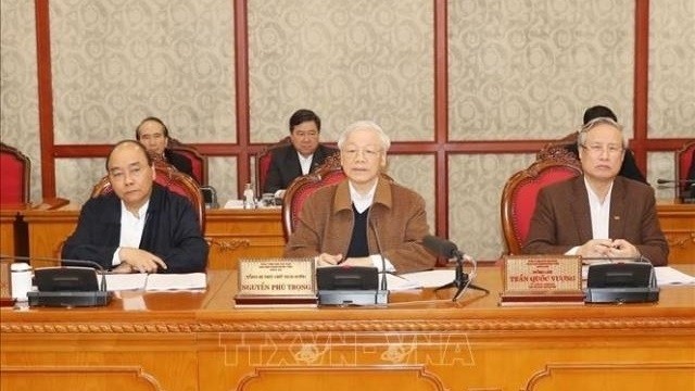 A meeting of the Politburo on COVID-19 prevention in March (Photo: VNA)