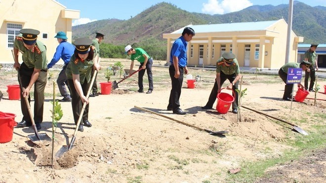 Youth volunteers from Ministry of Public Security and Ninh Thuan Province planting trees in Bac Ai District. (Photo: thanhnien.vn)