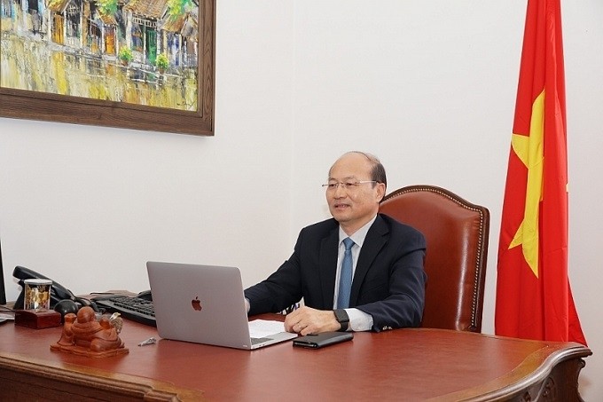 Ambassador Le Dung, Vietnam’s permanent representative to the IAEA, participates in a teleconference of the agency. (Photo: Vietnamese Embassy in Austria)