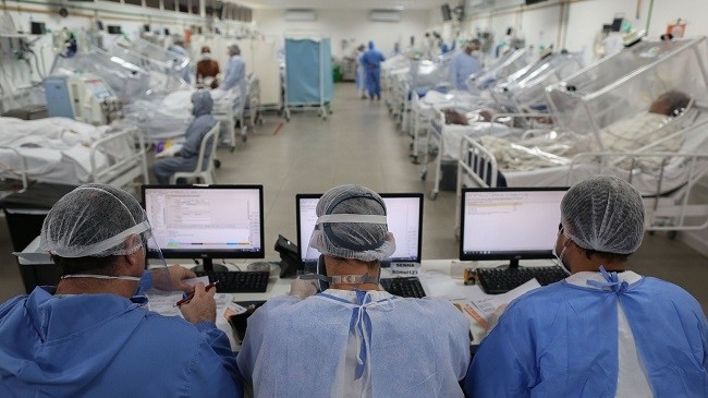 At the Intensive Care Unit treating coronavirus patients in the Gilberto Novaes Hospital in Manaus, Brazil, in May, 2020. Photo: (AFP via Getty Images)