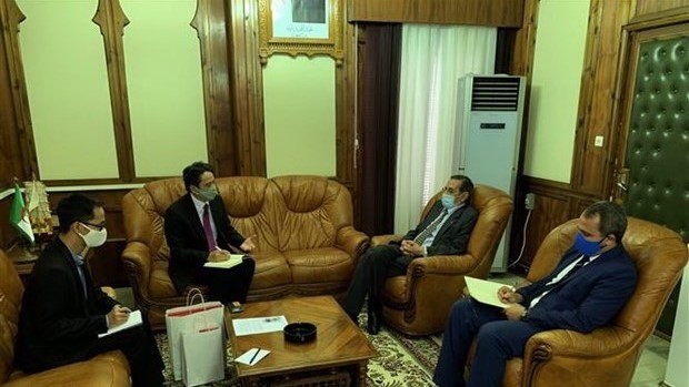 Vietnamese Ambassador to Algeria Nguyen Thanh Vinh works with Abdelmajid Chikhi, advisor to the Algerian President and Director General of the National Archives Centre (Source: VNA)