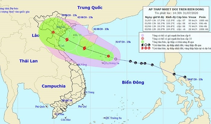 The projected path of the tropical depression. (Photo: nchmf.gov.vn)