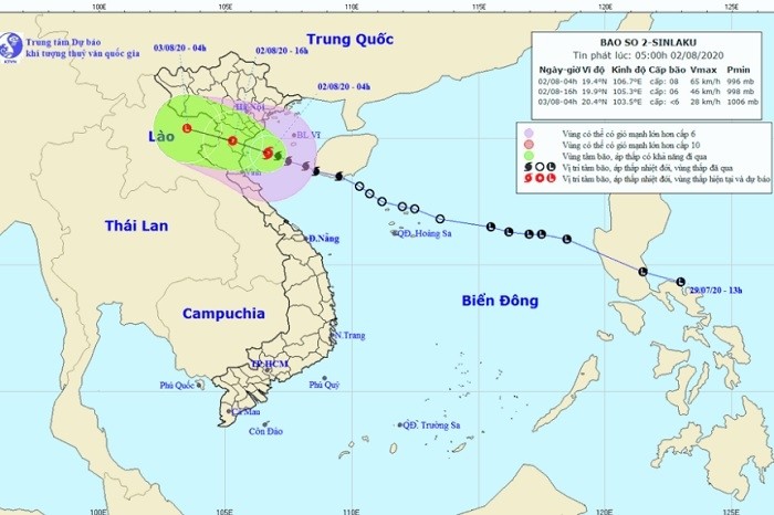 The projected path of Tropical Storm Sinlaku. (Photo: nchmf.gov.vn)